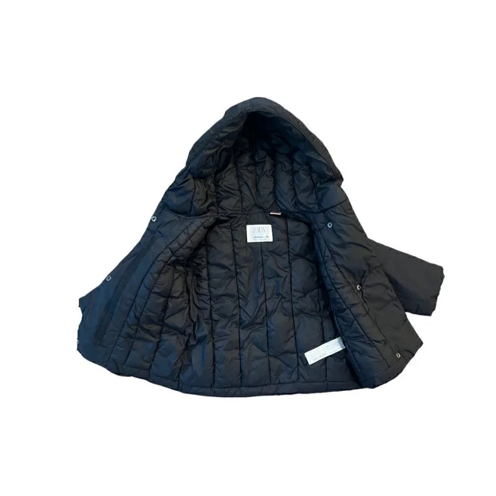 Zara Baby Boy Puffer Jacket Coat 9/12 Months Lightweight With Hood Black